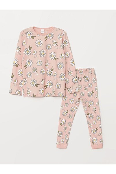 LC Waikiki Bisiklet Yaka Uzun Kollu Çiçekli Kız Bebek Pijama Takımı (W4)