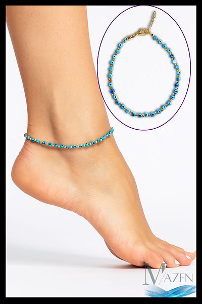 MAZEN Blue Evil Eye Beaded Women's Anklet |   Adjustable Chain Lucky Anklet |   Summer Stylish Accessory