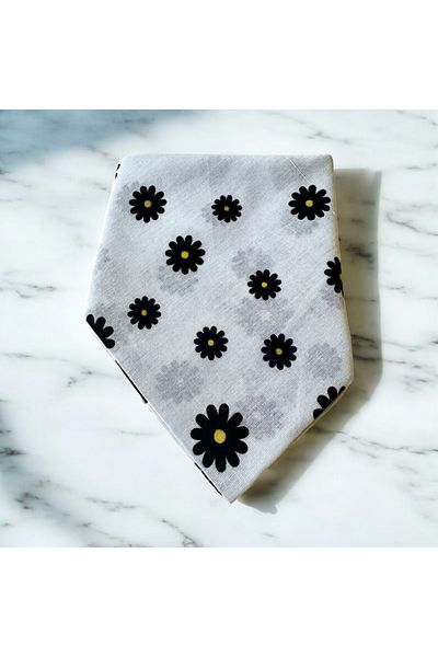 ALS Tasarım Dünyası Women's White Color Inside White Daisy Patterned 100% Cotton Bandana