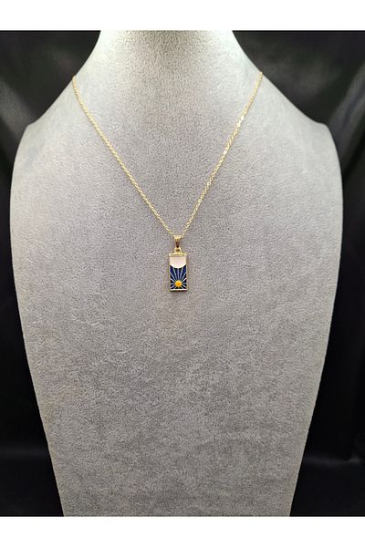 Han Ticarethane Gold Color Navy Blue Tarot Card Necklace