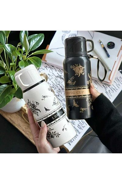 ماركة غير محددة Rose steel tea thermos with cup 800 ml