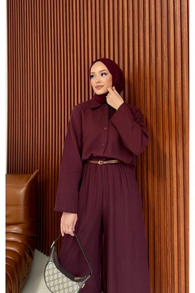 nizzell Women's New Season Muslin Bordo Pants Suit
