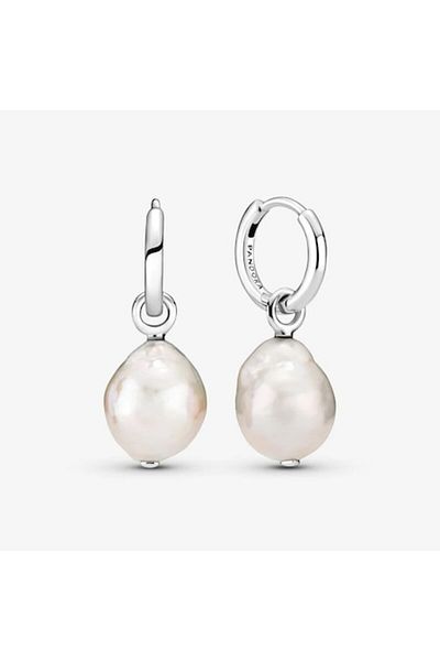Pandora Round earrings with freshwater cultured pearl treated in baroque style - 925 Silver