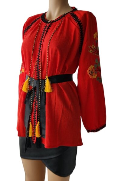 OEM Red blouse with floral print, 100% cotton, size S