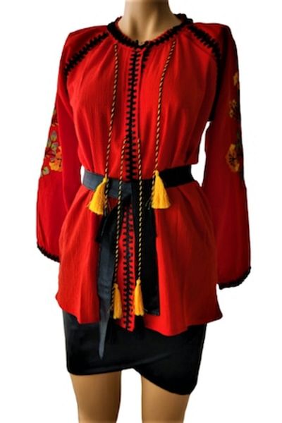 OEM Red blouse with floral print, 100% cotton, size S