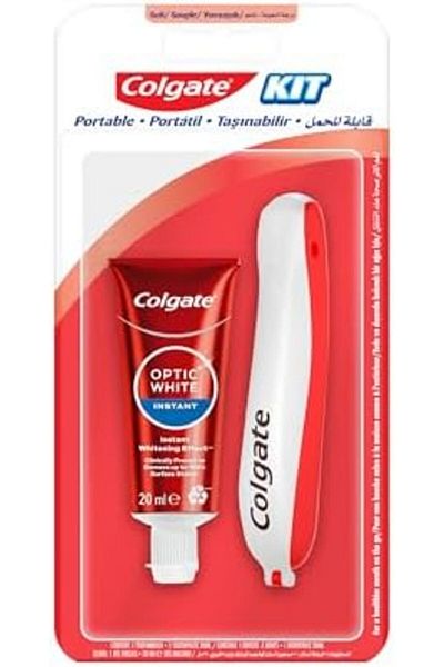 Colgate Portable Travel Oral Care Kit with Optic White Instant Teeth Whitening Toothpaste 20mL and S