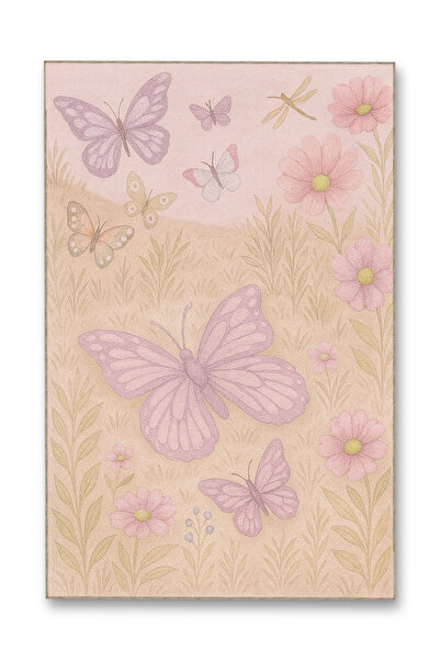 Rugs Modern Halı MOSSO Παστέλ Ροζ Λουλούδια και Πεταλούδες με Μοτίβο Υφαντή Β...