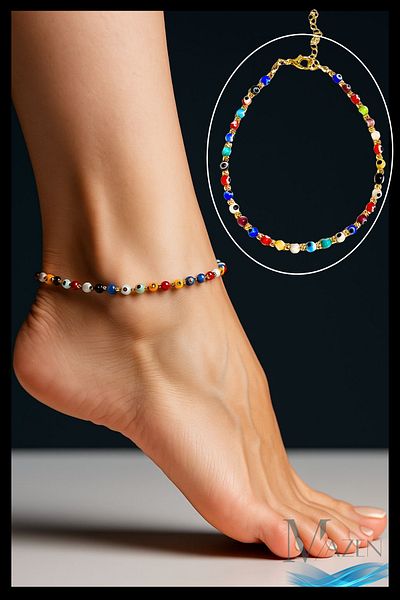 MAZEN Colorful Beaded Women's Anklet |   Summer Bracelet Model with Adjustable Chain |   Luck Anklet