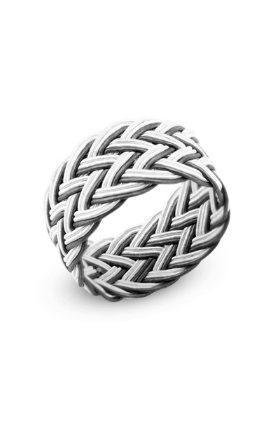 Tesbihane Beyaz Siyah Renkli 1000 Ayar Gümüş Trabzon El Örmesi Kazaz Yüzük