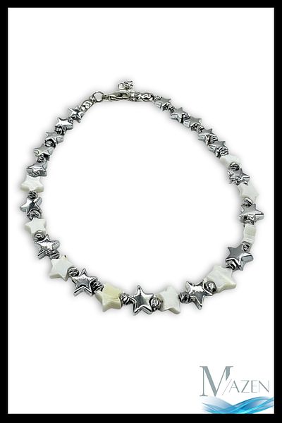 MAZEN Star Figured Women's Anklet |   Bright Metal and Pearl White Shades |   Adjustable Summer Design