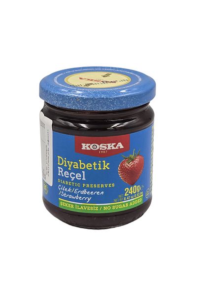 Koska Diabetic Strawberry Jam with Sweetener – Koska, No Added Sugar, Traditional Turkish, 240g