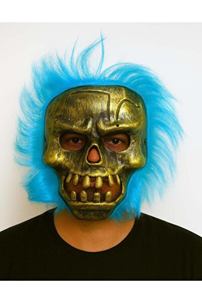 My Reality Fashion Nessiworld Wild Skull - قناع هيكل عظمي على شكل جمجمة نحاسية مع شعر فيروزي