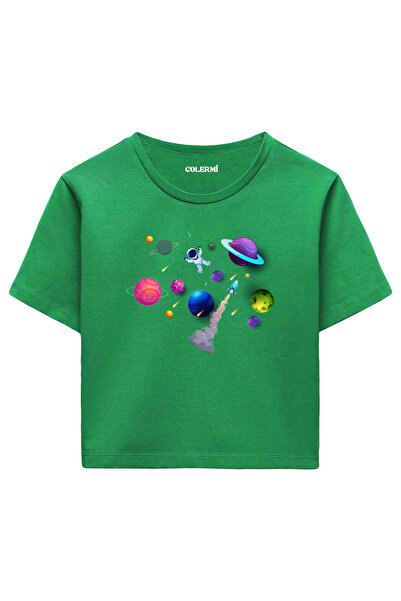 Colermi Green Women's Crop Tshirt - Space Astronaut Printed Design 100% Cotto...