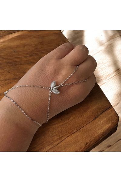 ALS Tasarım Dünyası Women's Silver Color Chain with Zircon Stone Butterfly Detail in the Middle Steel Shahmeran