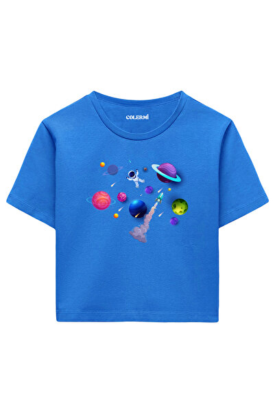 Colermi Blue Women's Crop Tshirt - Space Astronaut Printed Design 100% Cotton...
