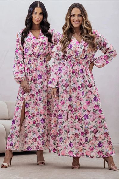 UniqueStore.ro Long dress with floral print and elastic waist - L/XL