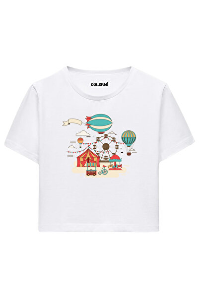 Colermi تيشيرت نسائي أبيض قصير - تصميم مطبوع للمهرجانات مصنوع من نسيج قطني 100%