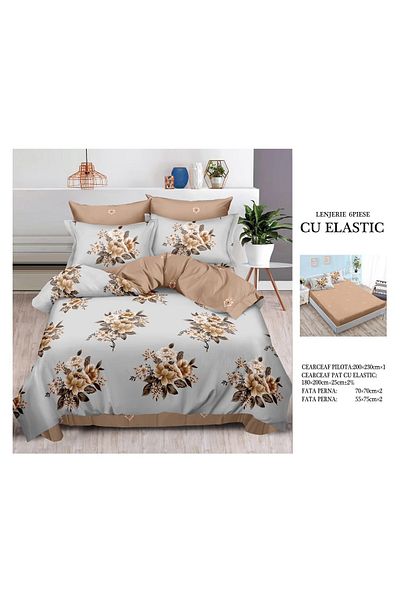 CHIRASO FINE Cotton Bedding Set, ELASTIC Sheet 180x200+25cm, Duvet Cover 200x230cm 4 Pillowcases
