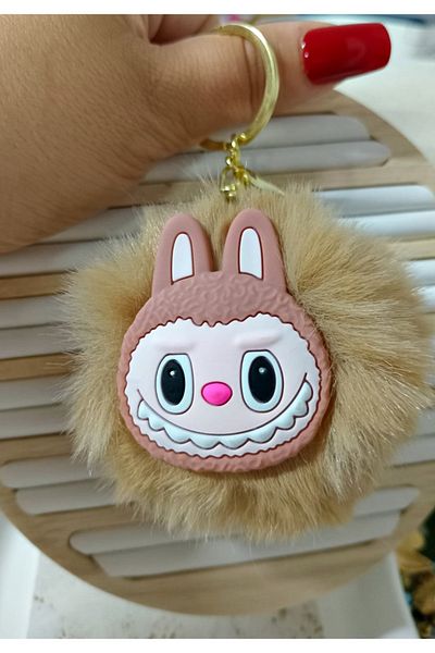 mos&more Кафява чанта с помпон Labubu, аксесоар за ключодържател, украшение за кола, висулка за чанта