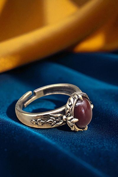 NBS Beautiful Naturel Stones Pure Copper Ring Adjustable Agate (Evil Eye Protection) (Gift, Daily, Special Occasions)