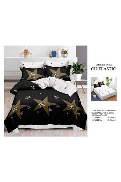 CHIRASO FINE Cotton Bedding Set, ELASTIC Sheet 180x200+25cm, Duvet Cover 200x230cm 4 Pillowcases