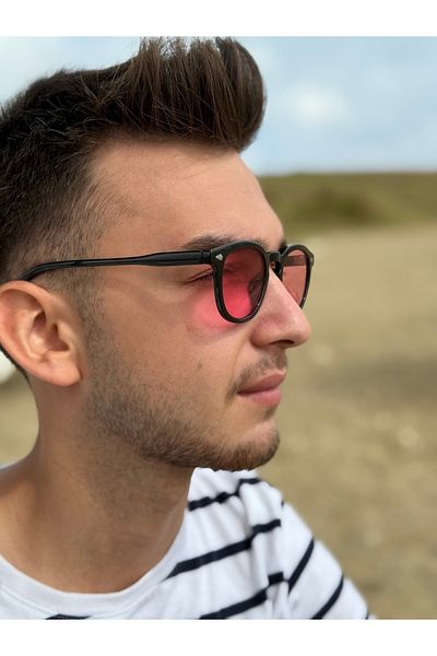 Ferrucci Pink Transparent Glass Brand Model Oval Unisex Sunglasses with Black Frame