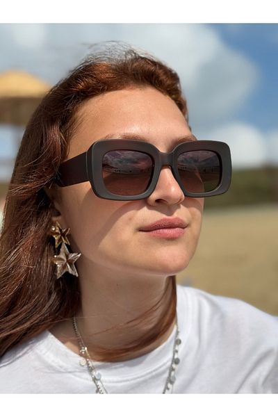 Ferrucci Matte Brown Rectangular Framed Brown Glass Brand Model Polarized Women's Sunglasses