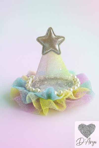 Darya Dd364 Rainbow Tulle Pearl and Star Detailed Birthday Party Hat – Mini K...
