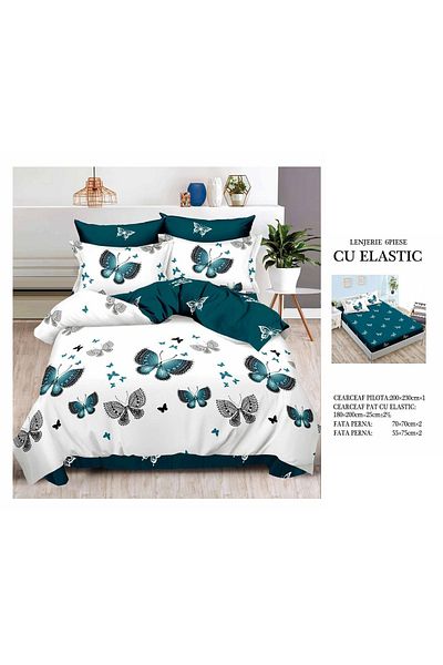 CHIRASO FINE Cotton Bedding Set, ELASTIC Sheet 180x200+25cm, Duvet Cover 200x230cm 4 Pillowcases
