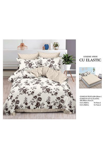 CHIRASO FINE Cotton Bedding Set, ELASTIC Sheet 180x200+25cm, Duvet Cover 200x230cm 4 Pillowcases