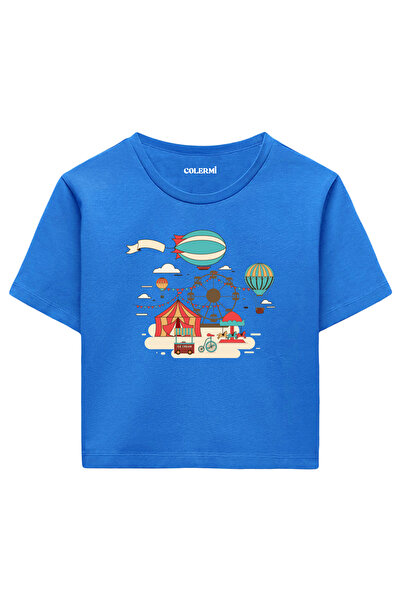 Colermi تيشيرت نسائي قصير باللون الأزرق - تصميم مطبوع للمهرجانات مصنوع من نسي...