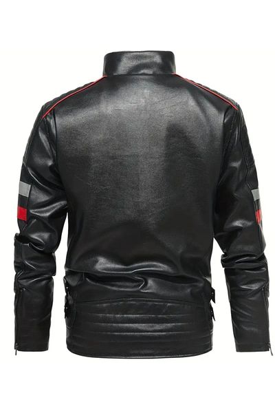 NYC GİYİM TEKSTİL Horizontal Red and Gray Striped Coat with Fur Inside and Sleeves