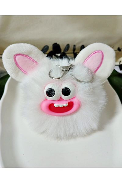 mos&more White Rabbit Pompom Bag Ornament Accessory Keychain, Car Ornament, Bag Charm