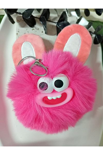 mos&more Fuchsia Rabbit Pompom Bag Ornament Accessory Keychain, Car Ornament, Bag Charm
