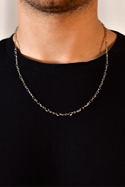 signoraerica Minimal 2 Küçük 1 Büyük Sıralı Halka Model Erkek Çelik Zincir Kolye 3mm