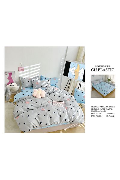CHIRASO FINE Cotton Bedding Set, ELASTIC Sheet 180x200+25cm, Duvet Cover 200x230cm 4 Pillowcases