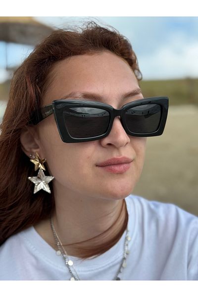 Ferrucci Black Cat Eye Framed Black Glass Brand Model Polarized Women's Sunglasses 2