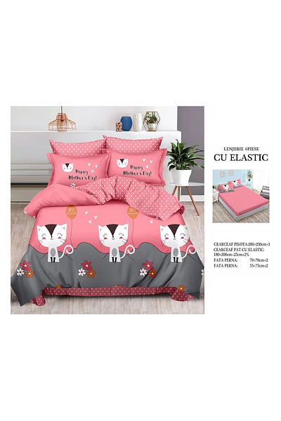 CHIRASO FINE Cotton Bedding Set, ELASTIC Sheet 180x200+25cm, Duvet Cover 200x230cm 4 Pillowcases