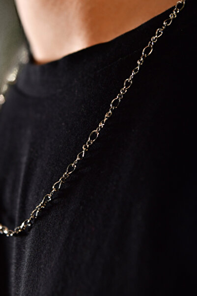 signoraerica Minimal 2 Küçük 1 Büyük Sıralı Halka Model Erkek Çelik Zincir Kolye 3mm