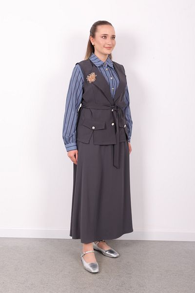 Linvey Women's Stylish Comfortable Fit Linda Crepe Fabric Triple Suit Shirt Vest Skirt