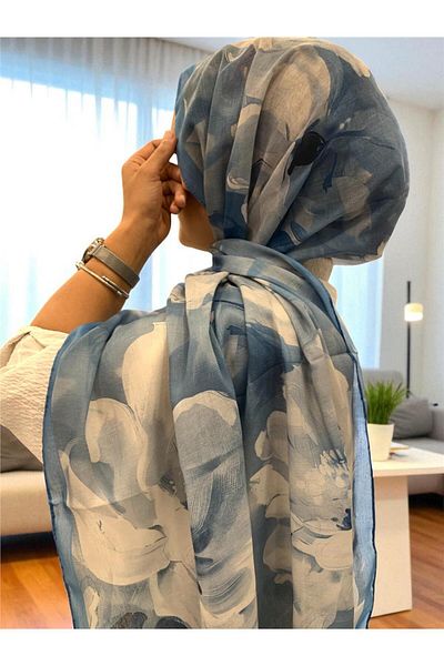 Baştacı Soft Flower 0348 Denim Blue Shawl