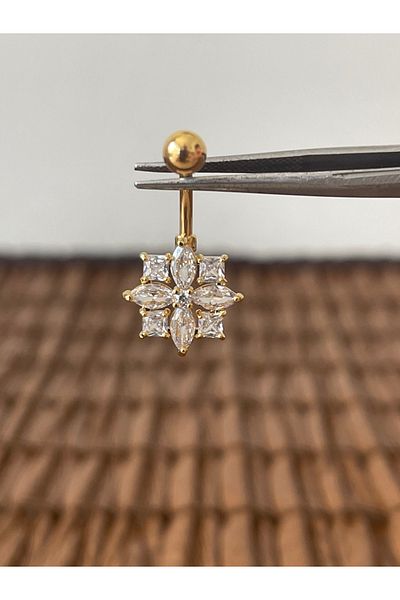 Rupen Kraft 316 L Surgical Steel Anti Allergic Flower North Star Shiny Zircon Stone Navel Piercing