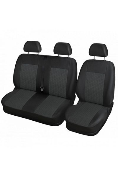DELUXETUNING Set huse auto pentru scaune compatibile VW Transporter T5 2004-2014 2+1 locuri, material textil negr