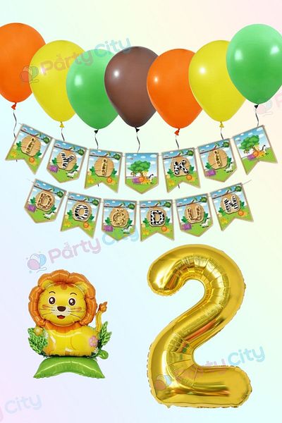 Party City Safari Themed 2 Year Old Birthday Party Decoration Set |   Balloon Banner Lion Foil Number 100cm