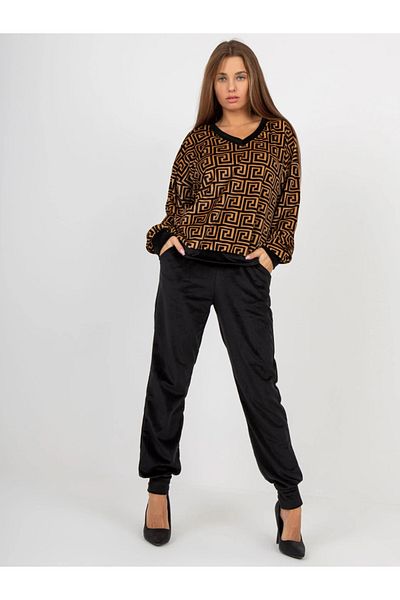 UniqueStore.ro Geometric Print Velvet Tracksuit With Black Pants