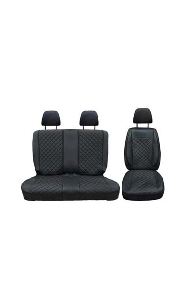DELUXETUNING Set huse scaune auto, dedicate IVECO Daily 2014->, 2+1 fata, piele ecologica neagra si cusatura neag