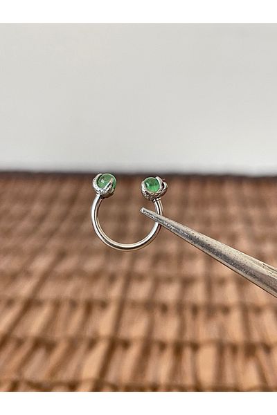 Rupen Kraft 316 L Surgical Steel Anti Allergic Green Natural Stone Cheekbone Model Ring Piercing 10mm X 1.2mm