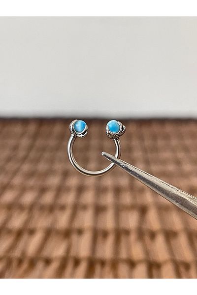 Rupen Kraft 316 L Surgical Steel Anti Allergic Blue Natural Stone Veil Model Ring Piercing 10mm X 1.2mm
