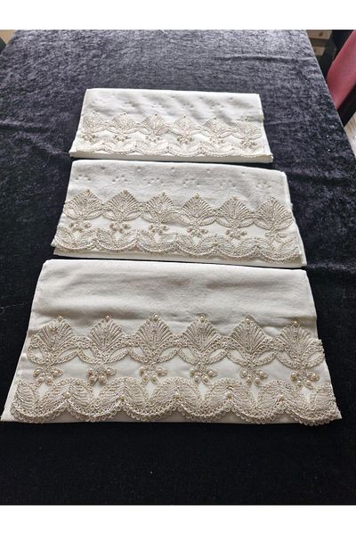 HMZ Textile Gift Gift with Gift Bobague Lace Hand Face Towel 3 Pcs