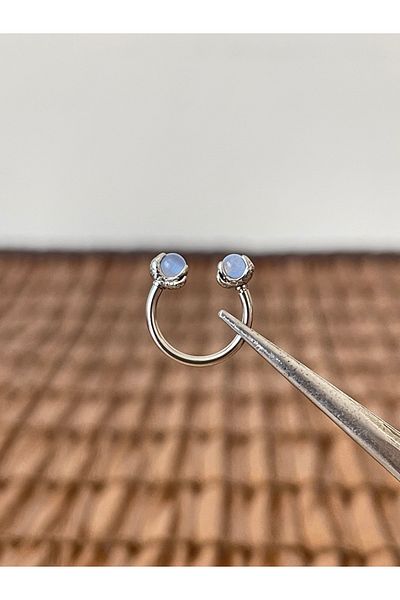 Rupen Kraft 316 l surgical steel anti allergic blue natural stone peçne model ring piercing 10mm x 1.2mm